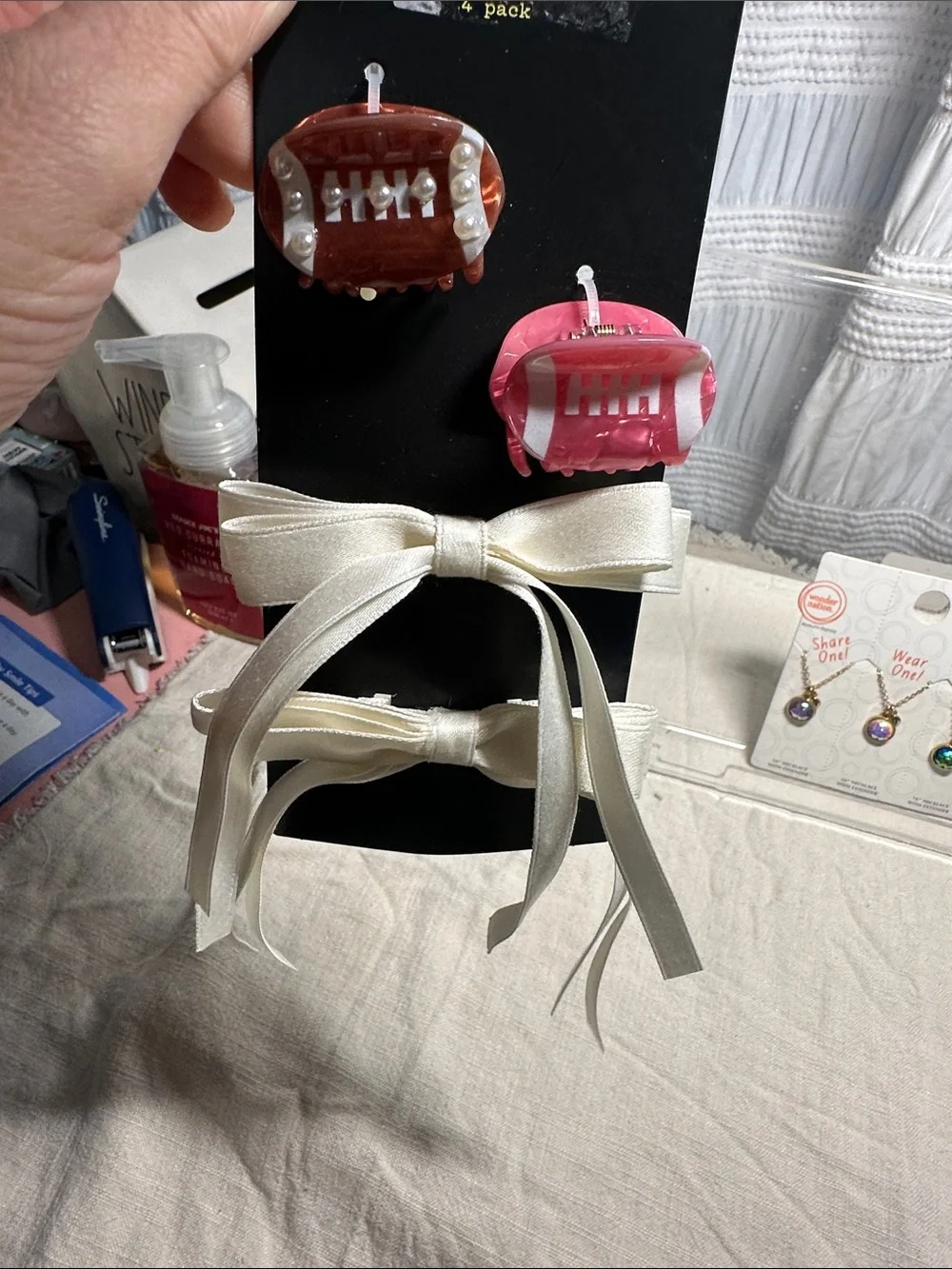 Set of 3 Mermaid Necklace Trio & 2 hair clips and Barrett’s NWT